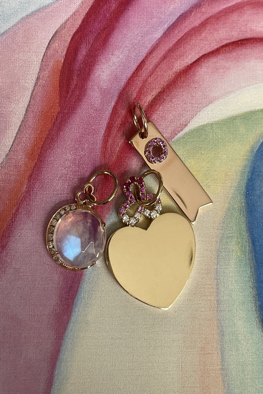 pink ombre yellow gold heart charm 