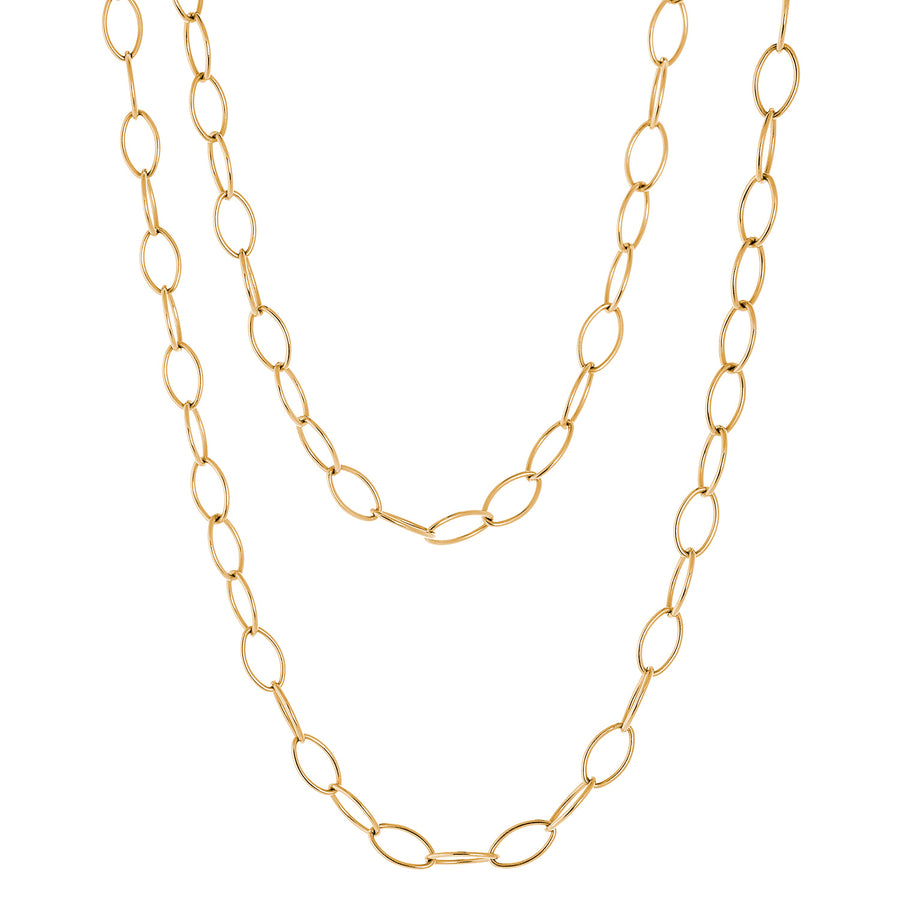 Experience the luxury and elegance with our 18k solid gold statement chain. It can be styled with a pendant or worn on its own, adding a touch of sophistication to any outfit. Wear it at full length for a boho chic look or double looped for a bold and confident statement.